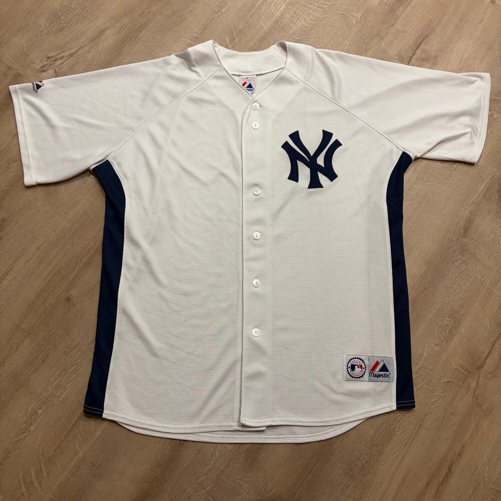 Vintage Majestic MLB NY New York Yankees Baseball Jersey White Navy Men's XL